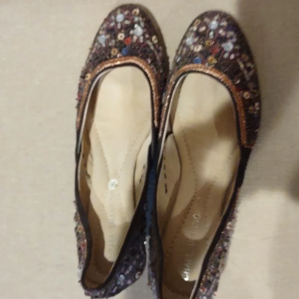 Michael Shannon Multicolor Sequin And Bead Kitten Heel Shoes, 9.5